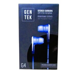 Gentek G4 Stereo Earbuds Blue & White In‑Line Mic, 3.5mm Plug, 10mm Drivers